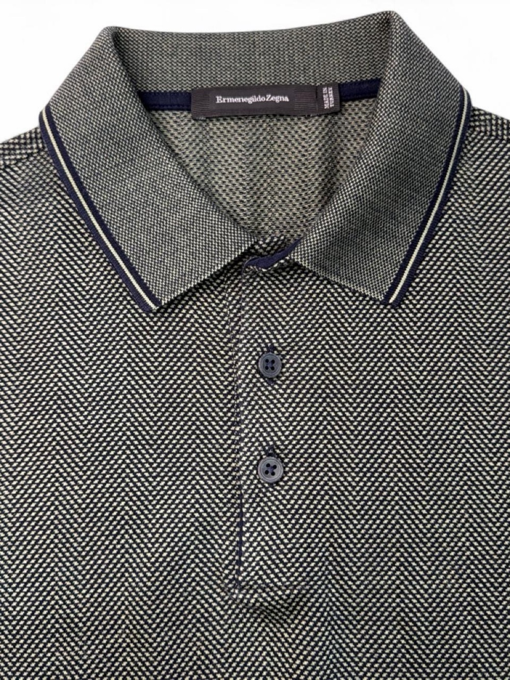 Ermenegildo Zegna Navy and Cream Textured Knit Polo
